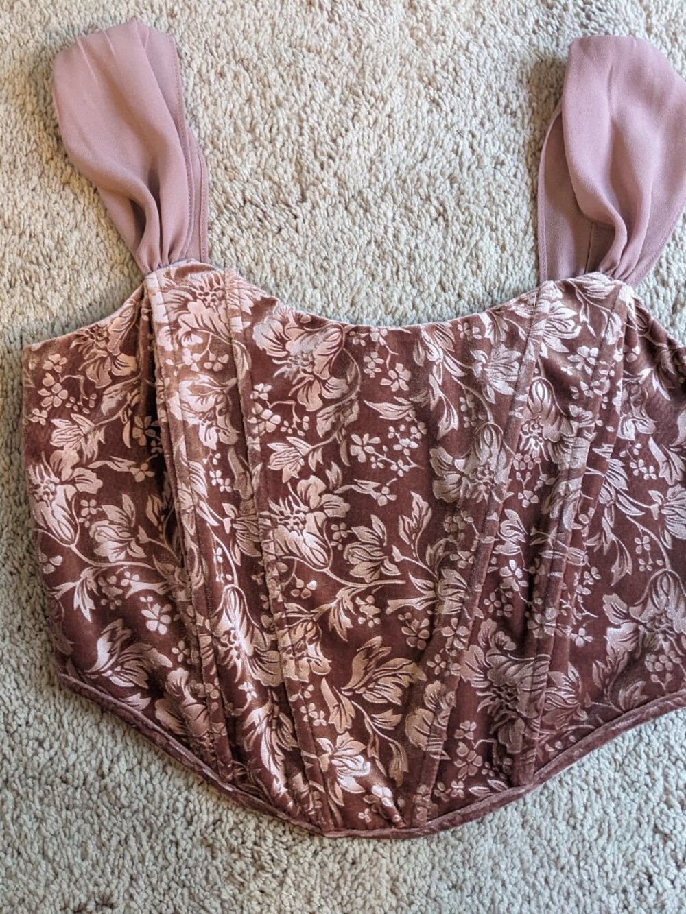 Altar'd State Floral Velour Corset Top Size Small Dusty Rose Velvet Cottagecore